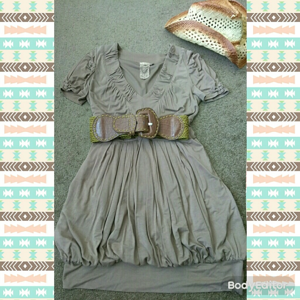 SOLD Tan Bubble Hem Dress